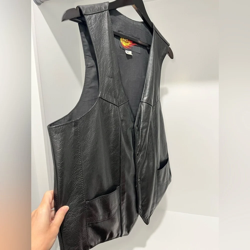 Vintage PNC Leather Black Motorcycle Vest Made In The USA size 48 XL/XXL